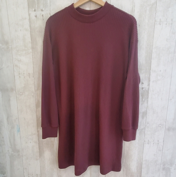 ๐5/$25 AEO Burgundy Long Sleeve Thermal Mini Shirt Dress Size Small - Picture 2 of 7